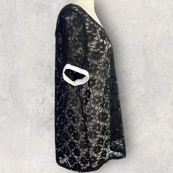 TORRID Lace Ringer Crew Neck T-Shirt Women’s Size L -12 (Torrid 0) Black - Picture 5 of 10